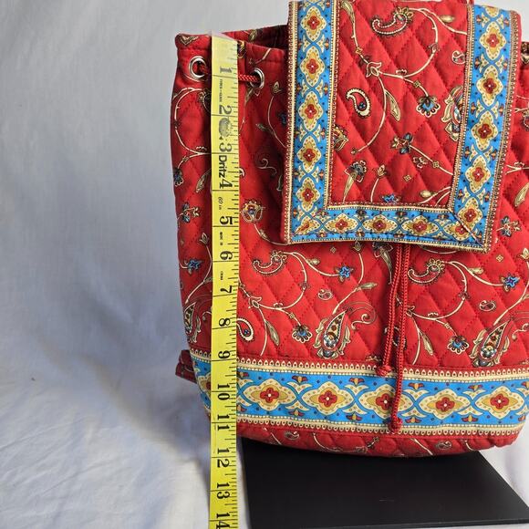 Naturalizer Quilted Drawstring Backpack Shoulder Tote Red Paisley Multi-Color - Picture 11 of 13